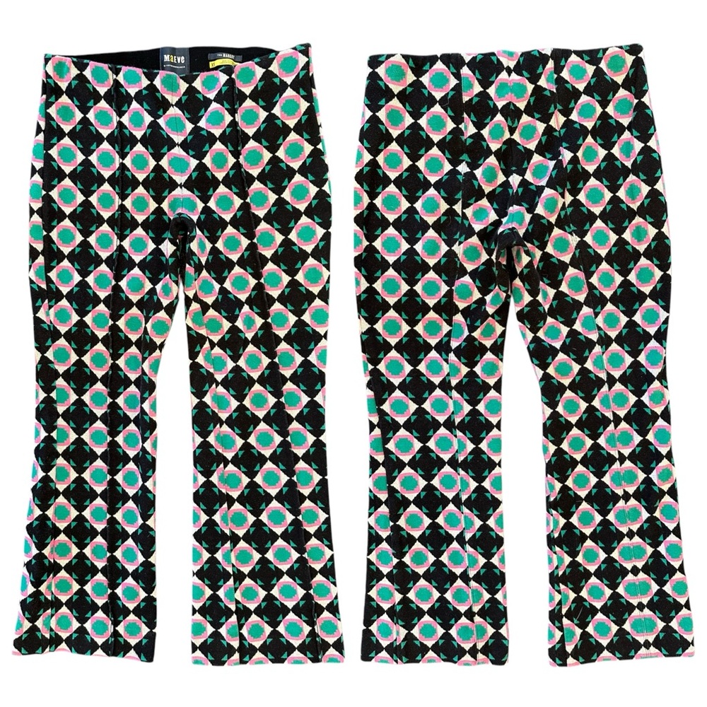 Anthropologie Maeve The Margot Green Pink Black Printed Pull On Cropped Pants XS